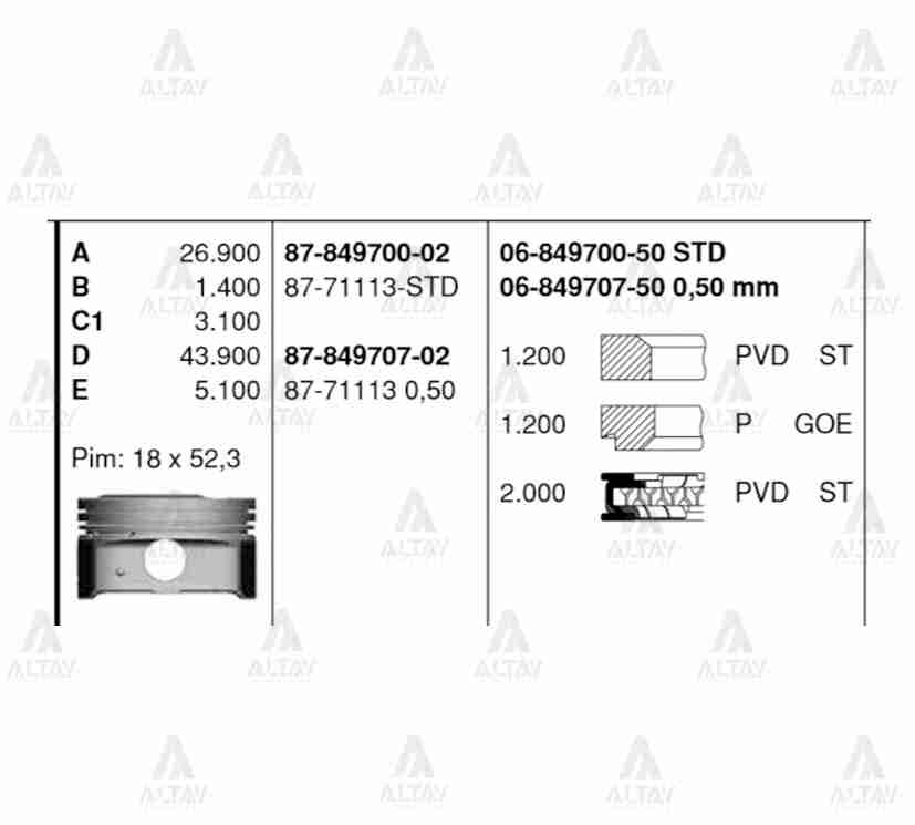 Hyundai Elantra Piston Segman Blue OEM 06-849707-50 Hyundai Elantra Piston Segman Blue OEM 06-849707-50